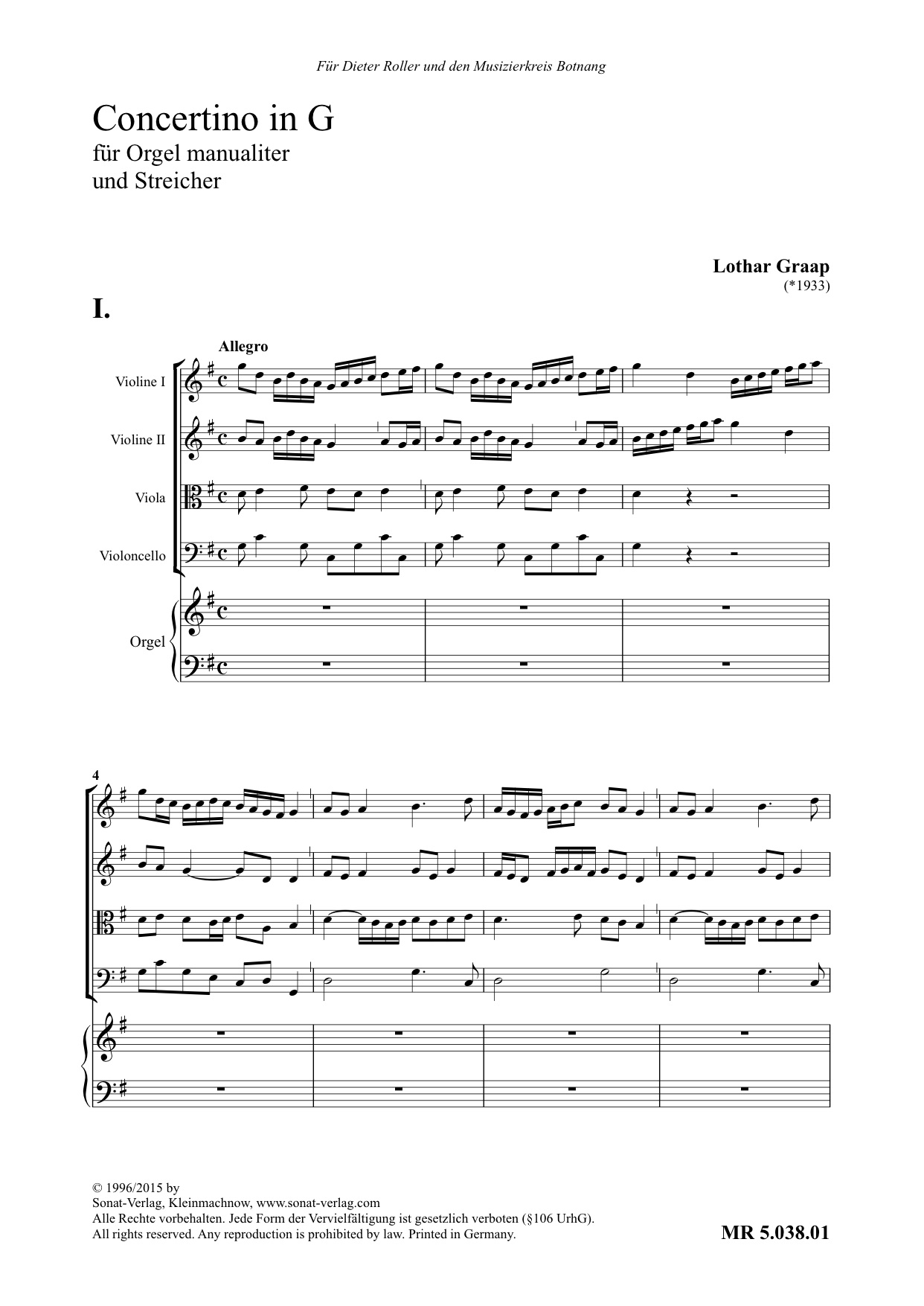 Concertino für Orgel (manualiter) und Streicher (Part)